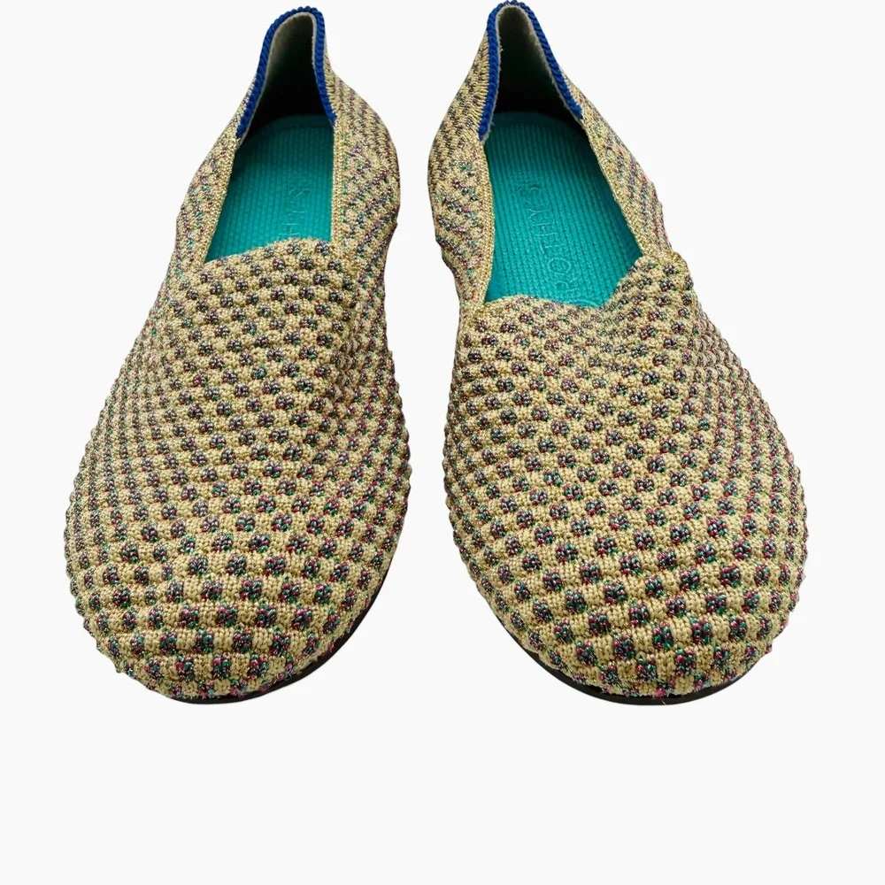 Rothys Kids Loafers Multi Color Metallic‎ Knit Gold Pink Teal Size K11 Flats